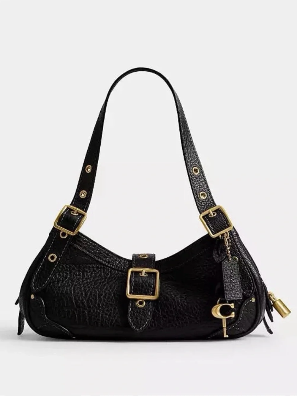 Coach Drifter Shoulder Bag 31 in Black Textured Pebbled Leather NWT